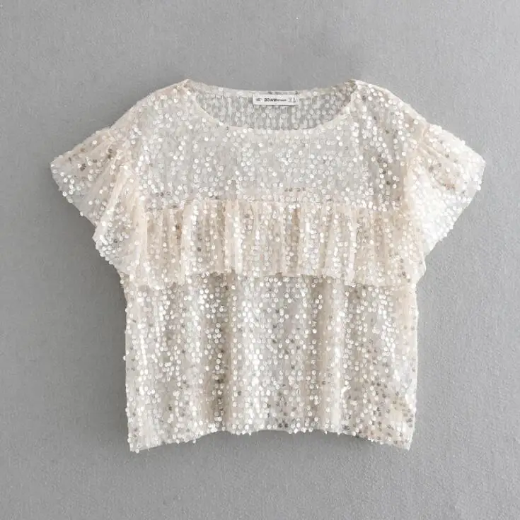 Cascading Ruffle Sequin Decoration Loose Smock Women Shirt Casual Sleeveless Blouse Fashion Tops Chemise
Cascading Ruffle Sequin Decoration Loose Smock Women Shirt Casual Sleeveless Blouse Fashion Tops Chemise