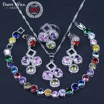 Bride silver color Jewelry Sets For Women Flower With Multicolor Cubic Zirconia Necklace/Ring/Earrings/Bracelet/Pendant
Bride silver color Jewelry Sets For Women Flower With Multicolor Cubic Zirconia Necklace/Ring/Earrings/Bracelet/Pendant
