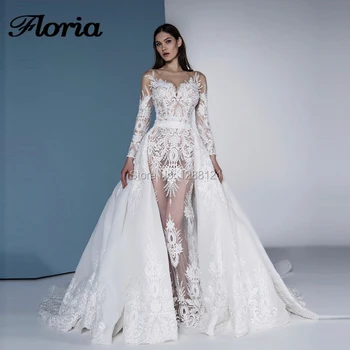 Lace Wedding Dress See Through 2019 Detachable Skirt Long Sleeves Saudi Arabic Islamic V-neck Wedding bridal Dresses Custom Made
Lace Wedding Dress See Through 2019 Detachable Skirt Long Sleeves Saudi Arabic Islamic V-neck Wedding bridal Dresses Custom Made