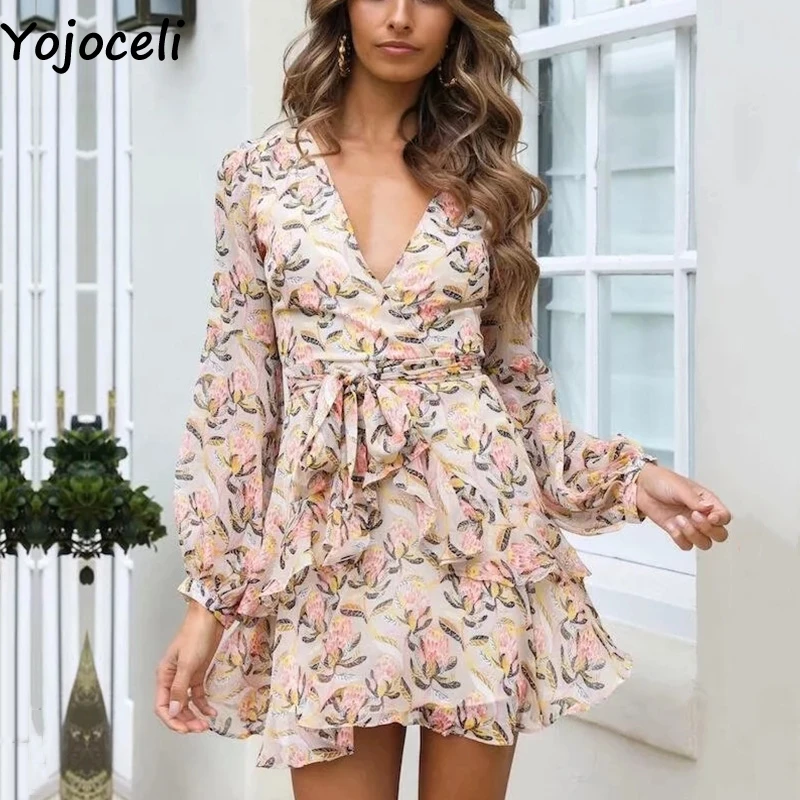 Yojoceli Sexy print ruffle chiffon dress women Summer elegant party sashes short dress female Beach casual daily dress vestidos
Yojoceli Sexy print ruffle chiffon dress women Summer elegant party sashes short dress female Beach casual daily dress vestidos