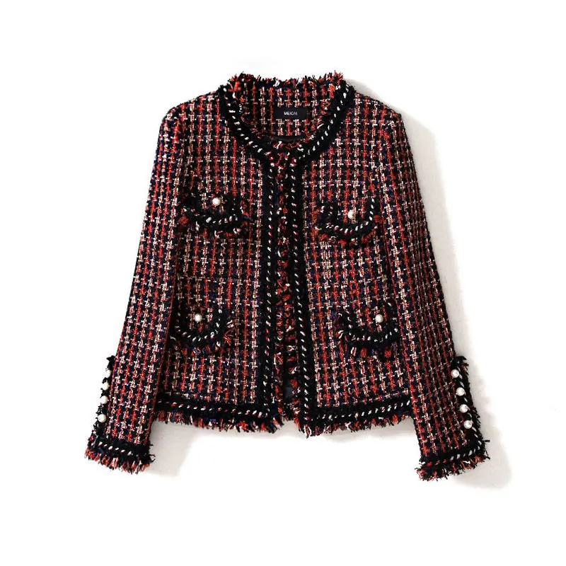 Ladies Elegant Plaid Tweed Coats 2019 Spring Autumn Women Pearls Tassel O-neck Short Jackets Y064
Ladies Elegant Plaid Tweed Coats 2019 Spring Autumn Women Pearls Tassel O-neck Short Jackets Y064