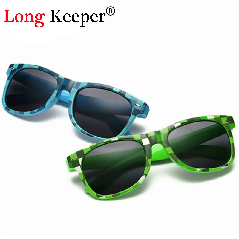 

Long Keeper 2017 New Minecraft Style Sunglasses Oval Mosaic Sun Glasses Boys Girls Pixel abstract Eyewares Oculos De Sol UV400