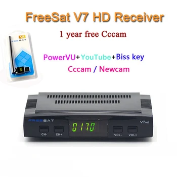 FREE SAT DVB-S2 Freesat V7 Receptor Decoder USB WIFI with cccam cline for 1 year HD