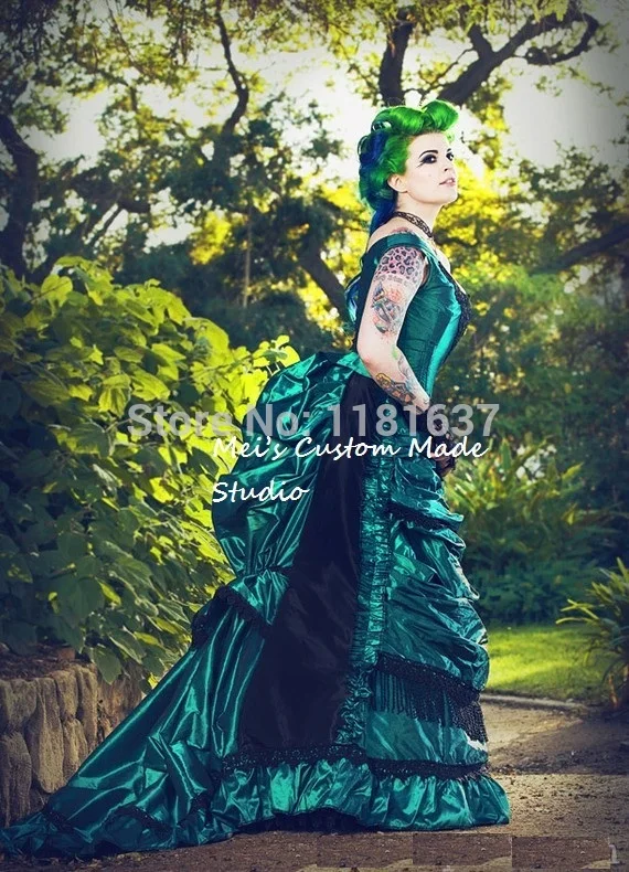 Green Black Gothic Steampunk Victorian Bustle Reproduction 3pce Set Moive Theater&Bridal Dress Lace-Up Period Dress
Green Black Gothic Steampunk Victorian Bustle Reproduction 3pce Set Moive Theater&Bridal Dress Lace-Up Period Dress