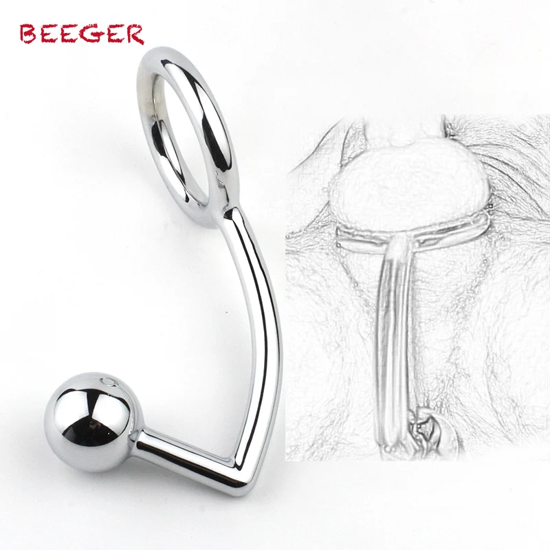 Beeger Good quality Stainless Steel Metal Anal Hook with Penis Ring for male Plug Chastity Lock Fetish Cock | Красота и здоровье