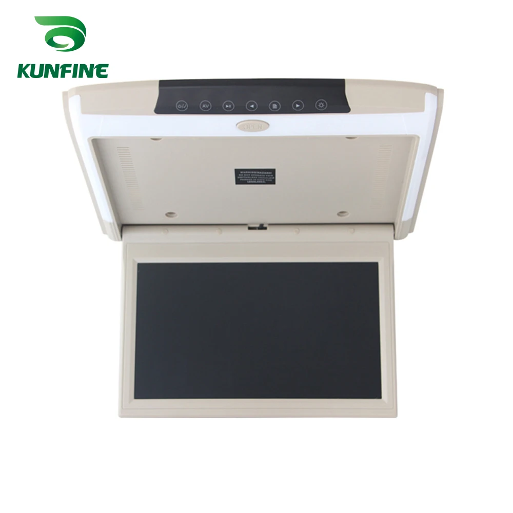KUNFINE (13 Inch) Car Roof Monitor LCD Flip Down Screen Overhead Multimedia Video Ceiling Roof mount Display (Build in IRFM Transmitter USB ) 13 MP5 (2)(1)