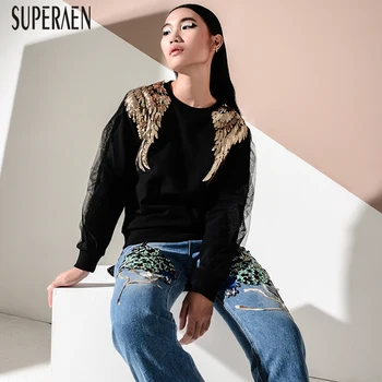 SuperAen Beaded Stitching Mesh Hoody Wild Casual Women Sweatshirts Long-sleeved Autumn and Winter New 2019 Sweatshirts Female
SuperAen Beaded Stitching Mesh Hoody Wild Casual Women Sweatshirts Long-sleeved Autumn and Winter New 2019 Sweatshirts Female