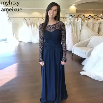 Simple Navy Blue Long Sleeves Chiffon Formal Party Illusion Lace 2020 Robe De Soiree Plus Size Evening Gown Dresses For Women
Simple Navy Blue Long Sleeves Chiffon Formal Party Illusion Lace 2020 Robe De Soiree Plus Size Evening Gown Dresses For Women