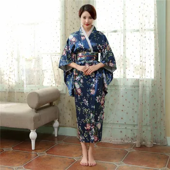 Navy Blue Vintage Japanese Ladies' Kimono Bath Gown Women's Satin Yukata With Obi Performance Dance Dress Cosplay Clothing
Navy Blue Vintage Japanese Ladies' Kimono Bath Gown Women's Satin Yukata With Obi Performance Dance Dress Cosplay Clothing