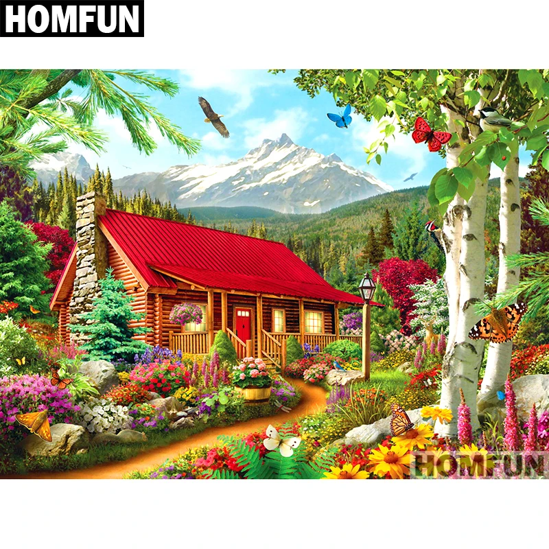 Алмазная живопись HOMFUN A01701 сад и дом вышивка крестиком из квадратных/круглых