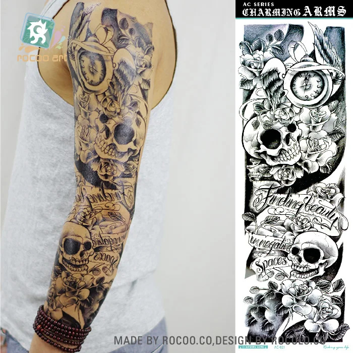AC-021/2016 Non-Toxic Black Coolest Super Big Tattoos Fake Horror Skull Clock Full Arm Temporary Body Tattoo Sticker
AC-021/2016 Non-Toxic Black Coolest Super Big Tattoos Fake Horror Skull Clock Full Arm Temporary Body Tattoo Sticker