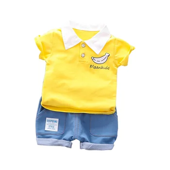 Boys summer new fashion short-sleeved casual suit lapel cartoon banana print cotton T-shirt + denim shorts two-piece suit
Boys summer new fashion short-sleeved casual suit lapel cartoon banana print cotton T-shirt + denim shorts two-piece suit
