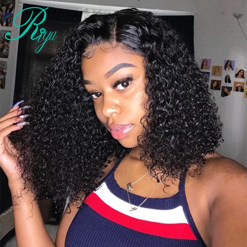 Riya Short Curly Lace Front Human Hair Wigs Pre Plucked With Baby Hair Brazilian Remy Hair Bob Lace Front Wigs For Black Women(China)