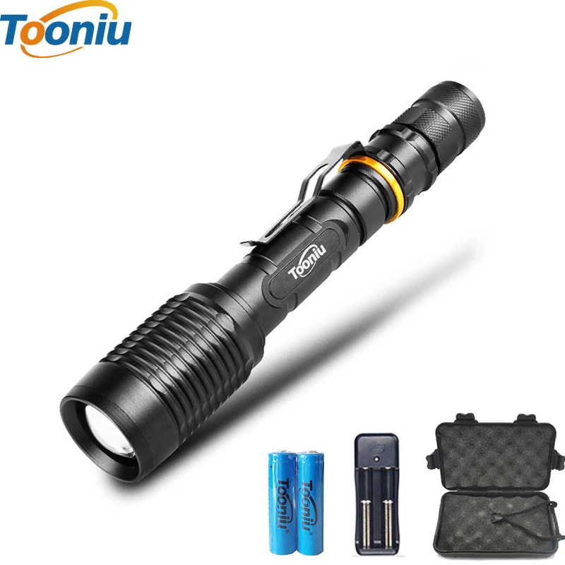 

CREE XM-L T6/L2 LED Flashlight 5 Modes 8000 Lumens Zoomable LED Torch for 2*18650 Battery + Charger + Clip Portable flash light