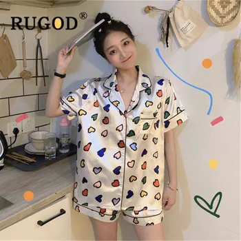 RUGOD Summer Soft Pajamas Women Set Fashion Heart Printed Sleepwear Female Short Sleeve Cute Sleepwear casual homewear Pyjamas
RUGOD Summer Soft Pajamas Women Set Fashion Heart Printed Sleepwear Female Short Sleeve Cute Sleepwear casual homewear Pyjamas
