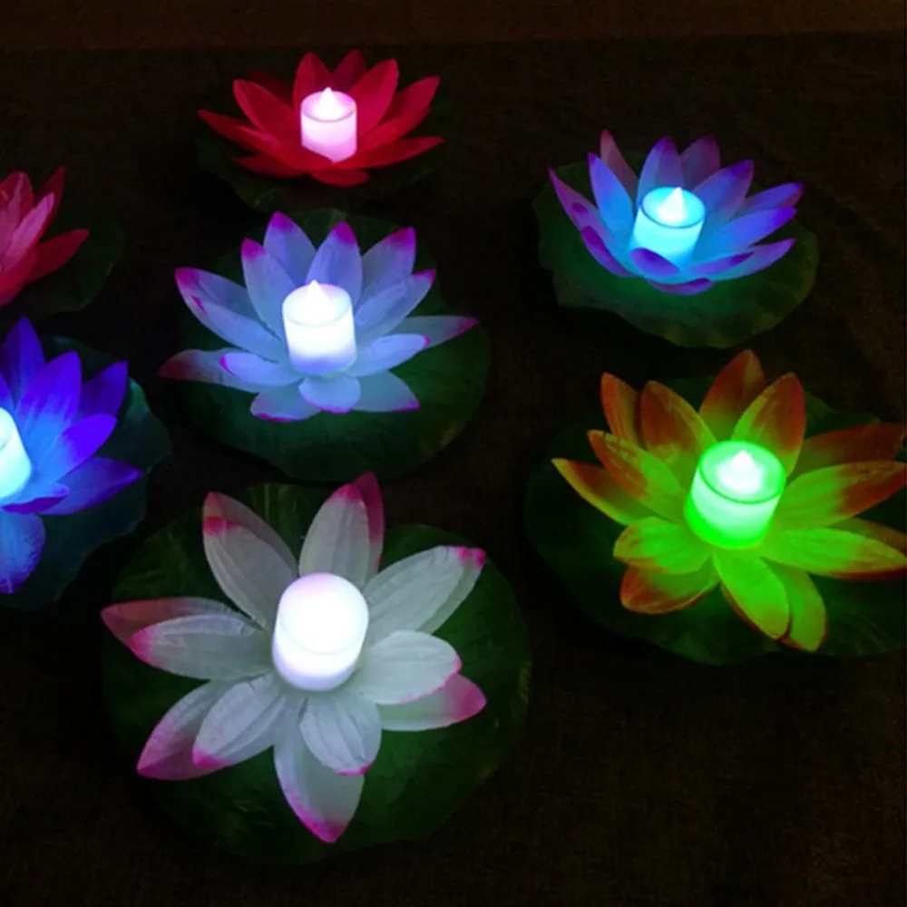 Фото LED Artificial Lotus Light Colorful Waterproof Fake Pond Flowers Leaf Lily Water Lantern Festival Decorations Lights | Лампы и