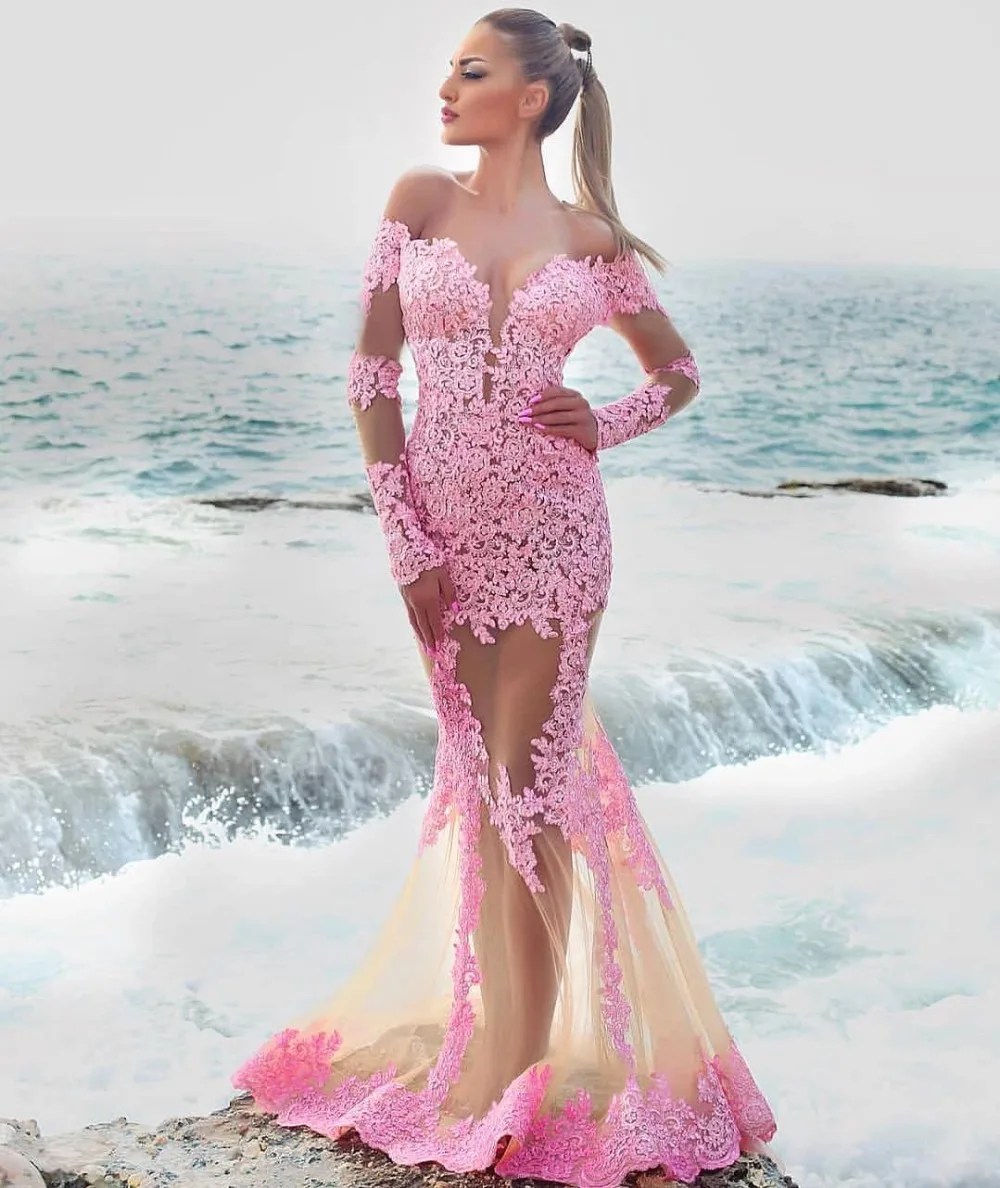 Beautiful Pink Mermaid Evening Dress 2019 Lace Appliques Jewel Neck Long Sleeve Floor Length Formal Party Gowns vestidos
Beautiful Pink Mermaid Evening Dress 2019 Lace Appliques Jewel Neck Long Sleeve Floor Length Formal Party Gowns vestidos