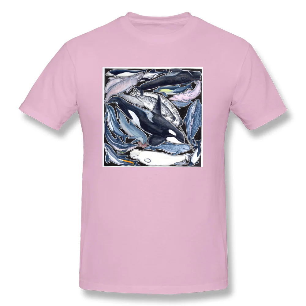Family Orca dolphin beluga narwhal cie Casual T-Shirt O-Neck 100% Cotton Fabric Man Tops Shirt Short Sleeve Tops & Tees Summer Orca dolphin beluga narwhal cie pink