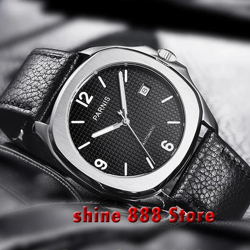 

40mm PARNIS black dial Sapphire glass 21 jewels Miyota 821A automatic mens watch