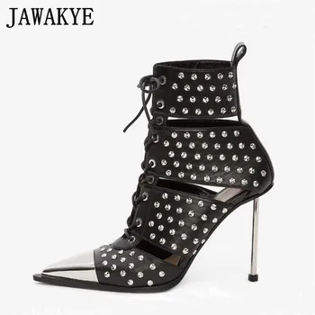 2019 Runway Rivets Metal Thin High Heels Ankle Boots Women Sexy Metal Pointed Toe Lace Up Shoes Female Black Short Boots Woman
2019 Runway Rivets Metal Thin High Heels Ankle Boots Women Sexy Metal Pointed Toe Lace Up Shoes Female Black Short Boots Woman