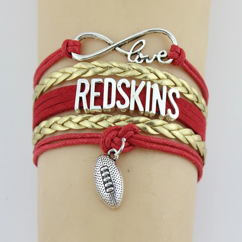 New Arrival Redskins Football Bracelets Fashion Handmade Alloy Pendant Leather Braided Bangles Jewelry for Women Men Custom
New Arrival Redskins Football Bracelets Fashion Handmade Alloy Pendant Leather Braided Bangles Jewelry for Women Men Custom