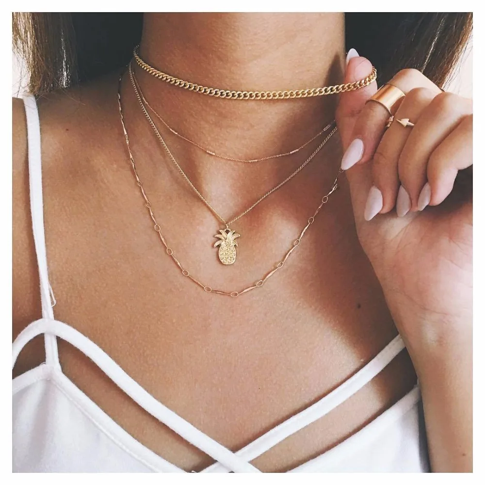 Fashion Simple Multilayer Metal Chain Weaving Ananas Pendant Statement Necklace Women Sexy Beauty Exquisite Beach Bikini Choker
Fashion Simple Multilayer Metal Chain Weaving Ananas Pendant Statement Necklace Women Sexy Beauty Exquisite Beach Bikini Choker