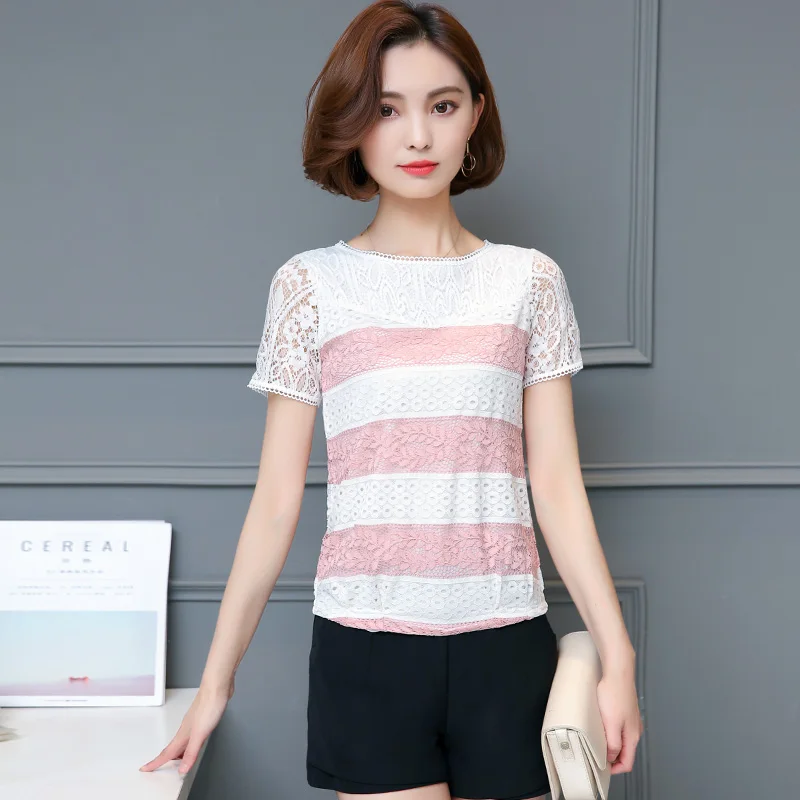 new summer 2017 short sleeve lace women blouse hollow out unlined stripe women tops O-neck causal women shirt 920E
new summer 2017 short sleeve lace women blouse hollow out unlined stripe women tops O-neck causal women shirt 920E