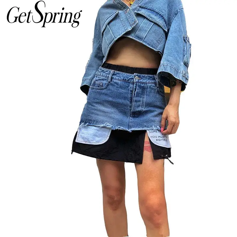 GetSpring Women Skirt High Waist Jean Skirt Mini Asymmetrical Skirts Spliced Fake Two Short Irregular Denim Skirts Summer 2019
GetSpring Women Skirt High Waist Jean Skirt Mini Asymmetrical Skirts Spliced Fake Two Short Irregular Denim Skirts Summer 2019