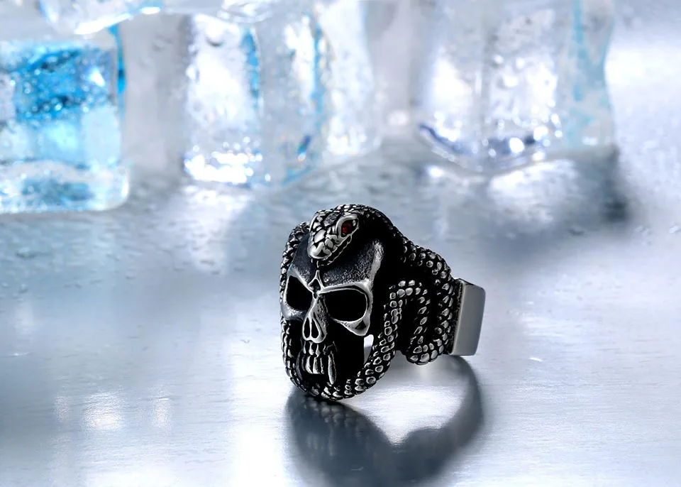 "SkullSnake" - stainless steel vintage snake ring 1