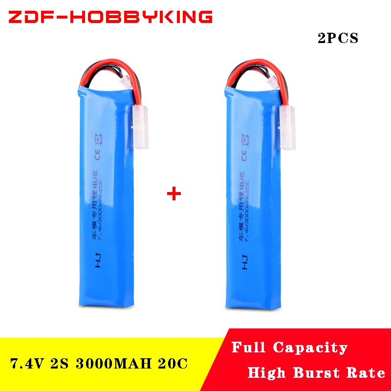 

2pcs RC LiPo Battery 7.4V 3000mAh 20C Max 30C 2S 2Cells RC LiPo Li-Poly Battery For Rc Boat Rc Helicopter