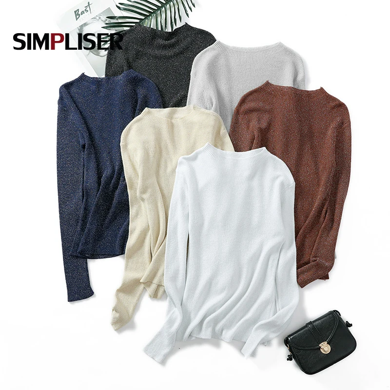 Knitted Women Pullovers Lurex Shinny Thin Sweaters O-neck Long Sleeve Knitting Tops Femme Pull Jumper Feminino Sueter Mujer 2019
Knitted Women Pullovers Lurex Shinny Thin Sweaters O-neck Long Sleeve Knitting Tops Femme Pull Jumper Feminino Sueter Mujer 2019