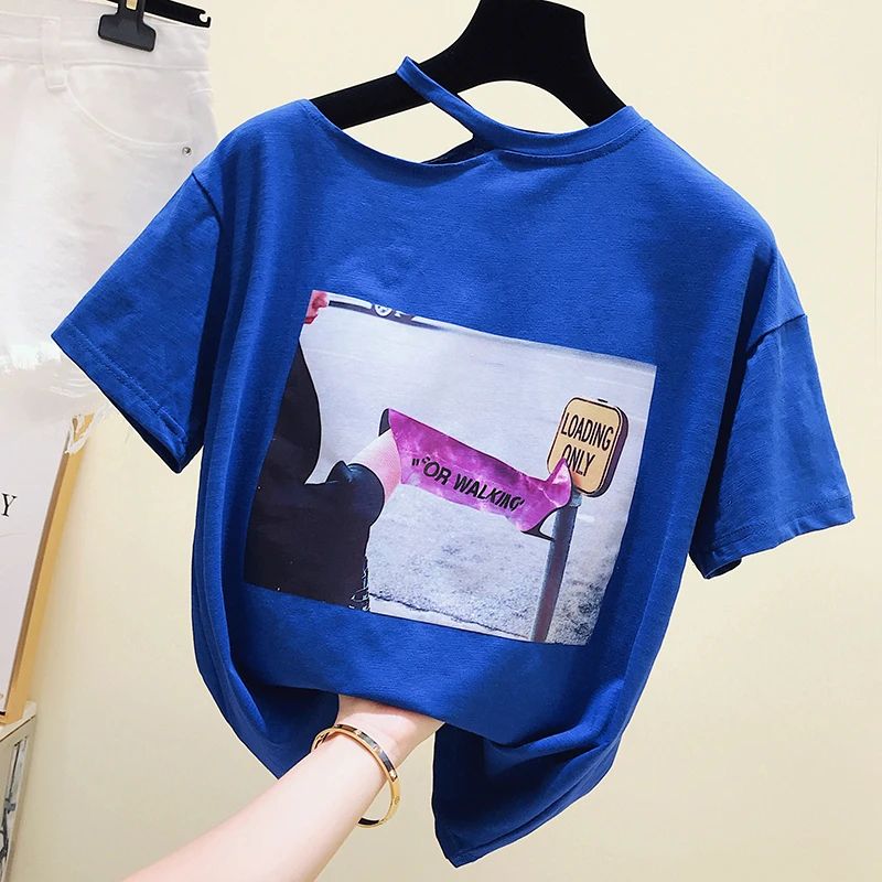 Short Sleeved Halter T-shirt Women New Summer Korean Loose Leaky Shoulder Tshirt Tee Tops Girls Students Pull Shirts Cotton
Short Sleeved Halter T-shirt Women New Summer Korean Loose Leaky Shoulder Tshirt Tee Tops Girls Students Pull Shirts Cotton