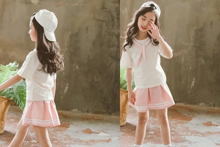 cotton teen girls clothing sets toddler children girls clothes 2018 new summer 2PCS kids set striped school suits for girls 4 5 6 7 8 9 10 11 12 13 14 15 16 years old little big toddler girls 2018 summer clothes for girls set (3)