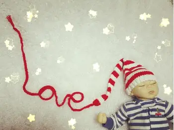 Newborn photography spring photo props baby love hat crochet cotton yarn white red striped long tail hat 0-1m
Newborn photography spring photo props baby love hat crochet cotton yarn white red striped long tail hat 0-1m