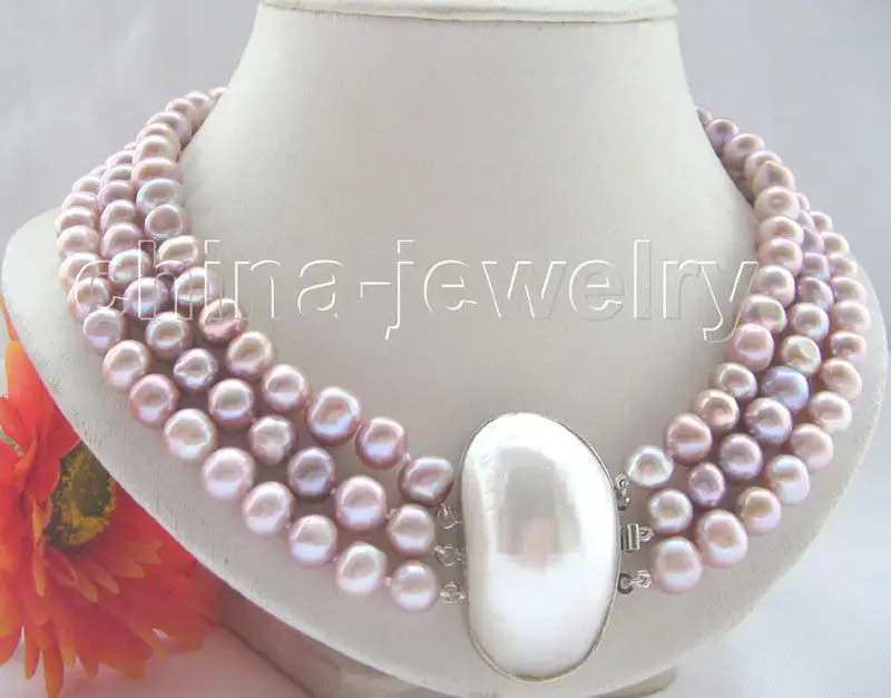 P4957-3row 17-19" 9-10mm natural purple round freshwater pearl necklace - shell
P4957-3row 17-19" 9-10mm natural purple round freshwater pearl necklace - shell
