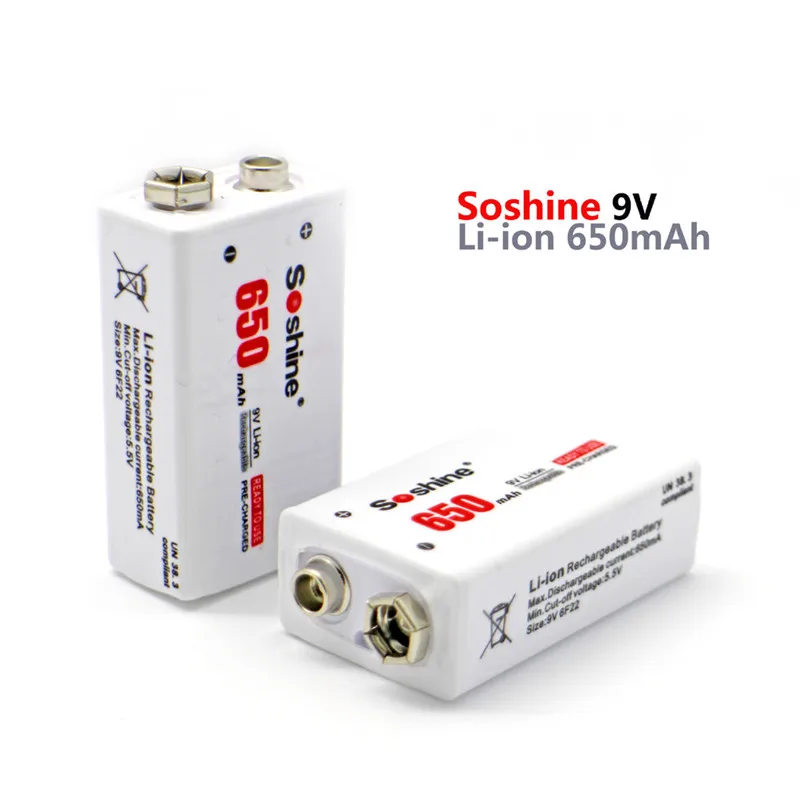 Soshine 9V Lithium Rechargeable Battery 2pcs 650 mAh Pilas Recargables Batteries Li-ion Battery
Soshine 9V Lithium Rechargeable Battery 2pcs 650 mAh Pilas Recargables Batteries Li-ion Battery