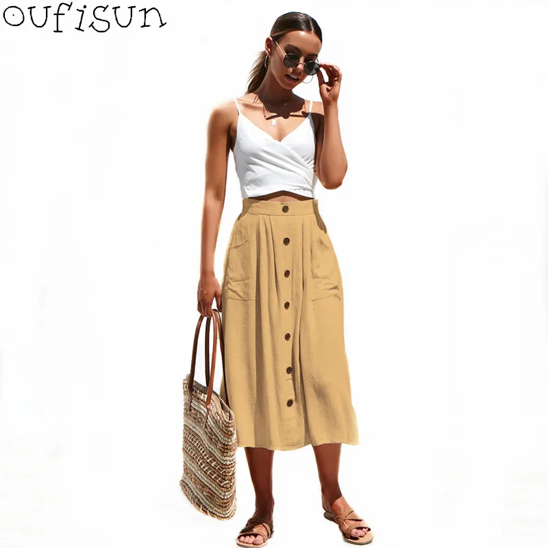 Oufisun Spring A-Line Pleated Skirt 2019 New Women's Mid-calf Length Elegant Korean High Waist Skirts Female Button Pocket Skirt
Oufisun Spring A-Line Pleated Skirt 2019 New Women's Mid-calf Length Elegant Korean High Waist Skirts Female Button Pocket Skirt