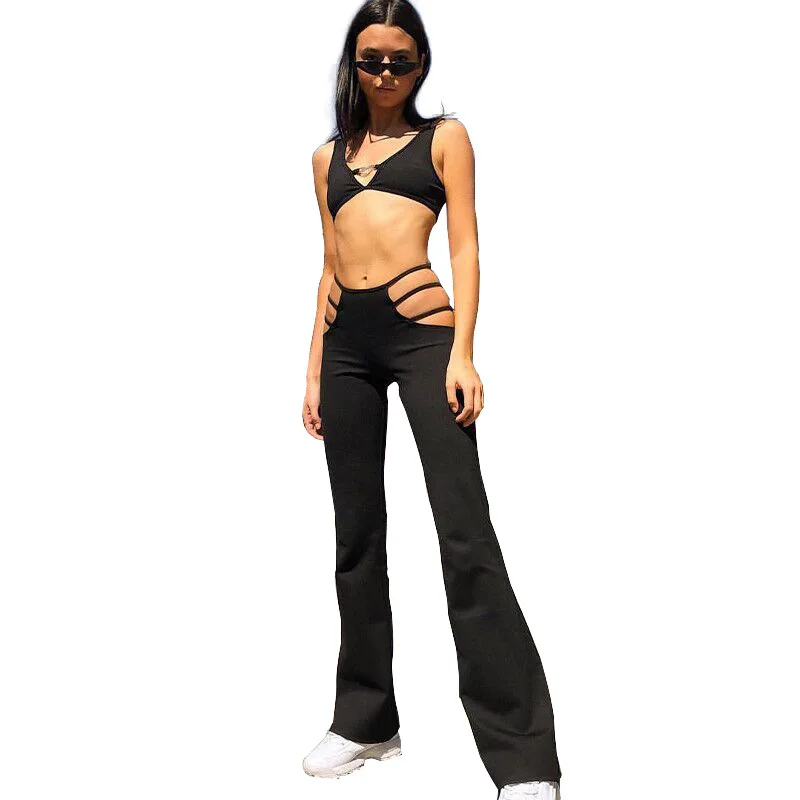 Lady Spring Sexy Designer Hollow Out Flare Pants Low Waist Solid Color Patchwork Capris For Punk Girl Slim Street Wear Leggings
Lady Spring Sexy Designer Hollow Out Flare Pants Low Waist Solid Color Patchwork Capris For Punk Girl Slim Street Wear Leggings