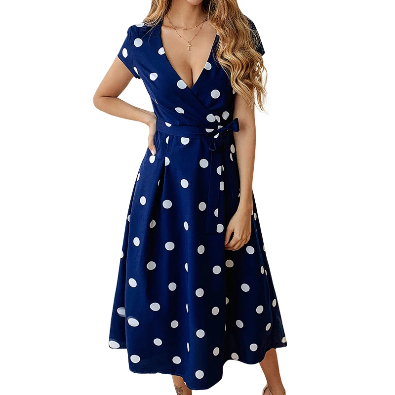 Wrap V-Neck Bandage Beach Sundress Vacation Vintage Women Polka Dots Midi-Calf A-Line Sexy Femme Short Sleeve Sashes Dress GV088
Wrap V-Neck Bandage Beach Sundress Vacation Vintage Women Polka Dots Midi-Calf A-Line Sexy Femme Short Sleeve Sashes Dress GV088