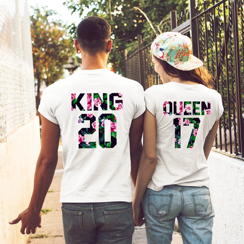 New Women T-shirt King Queen Letter Tshirt Female Short Sleeve T Shirt Couple Flower Printed Tee Shirt Femme Camiseta Feminina
New Women T-shirt King Queen Letter Tshirt Female Short Sleeve T Shirt Couple Flower Printed Tee Shirt Femme Camiseta Feminina