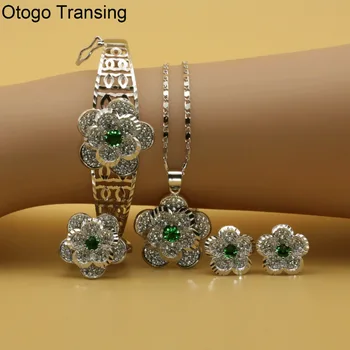 Otogo Transing 2019 Party Silver Color Jewelry Sets Women Fashion Green Crystal Ring Earrings Necklace Bracelet Flower SET210
Otogo Transing 2019 Party Silver Color Jewelry Sets Women Fashion Green Crystal Ring Earrings Necklace Bracelet Flower SET210