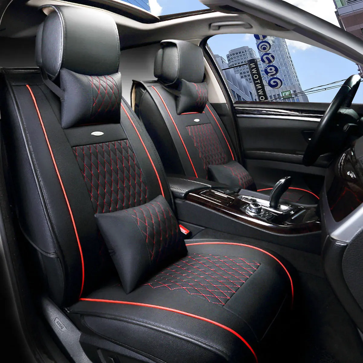 Autoleader 11Pcs Car Seat Cover Black Red Needlework PU Leather + Foam Full Surround Set Four Seasons Universal For 5 Seat Car 
Autoleader 11Pcs Car Seat Cover Black Red Needlework PU Leather + Foam Full Surround Set Four Seasons Universal For 5 Seat Car