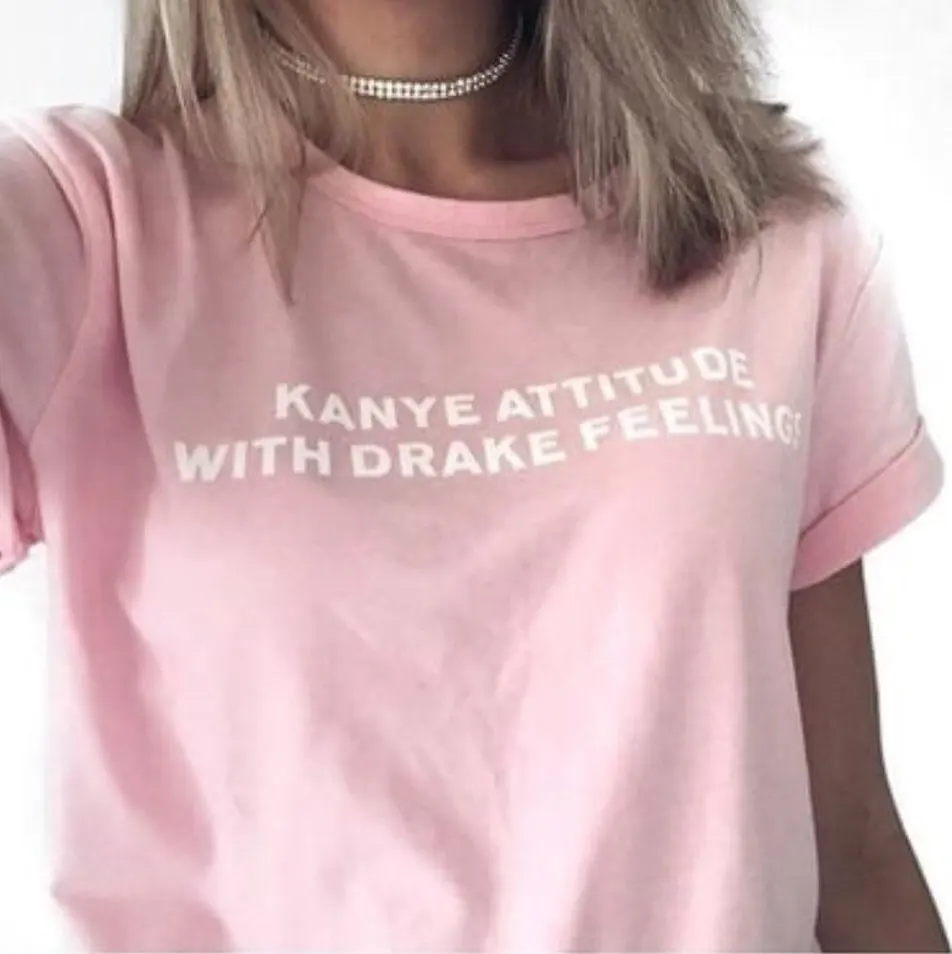 Kanye Attitude with Drake Feelings Sexy Women T Shirt Short Sleeve Tee Shirt Cotton Shirts Girls Tops Summer Tops XXL SHIRTS
Kanye Attitude with Drake Feelings Sexy Women T Shirt Short Sleeve Tee Shirt Cotton Shirts Girls Tops Summer Tops XXL SHIRTS