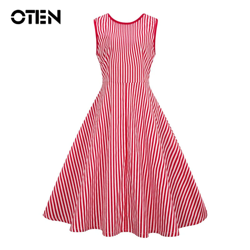 OTEN NEW Summer dresses large sizes Women Sexy Sleeveless O Neck Red White Stripes Backless Rockabilly Pin up Knee Length dress
OTEN NEW Summer dresses large sizes Women Sexy Sleeveless O Neck Red White Stripes Backless Rockabilly Pin up Knee Length dress
