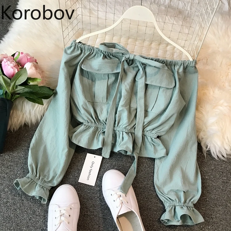 Korobov Korean Slash Neck Off Shoulder Crop Top Shirts Boho Drawstring Lacing Bow Blouse Women Beach Pockets Short Blusas 77978
Korobov Korean Slash Neck Off Shoulder Crop Top Shirts Boho Drawstring Lacing Bow Blouse Women Beach Pockets Short Blusas 77978