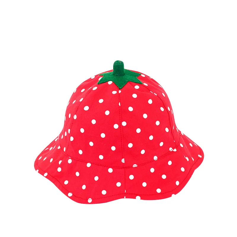 Polka Strawberry Baby Hat Fashion Red Girls Bucket Hat Dots Cotton Kids Sun Cap Lace Up Girls Hat Summer Baby Girls Clothing (4)
