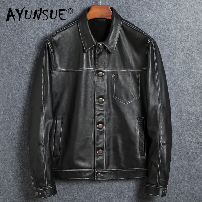 AYUNSUE Genuine Jacket Leather Men Short Vintage Autumn Cow Leather Jackets and Coats Motorcycle Veste Cuir Homme 1825 YY286
AYUNSUE Genuine Jacket Leather Men Short Vintage Autumn Cow Leather Jackets and Coats Motorcycle Veste Cuir Homme 1825 YY286