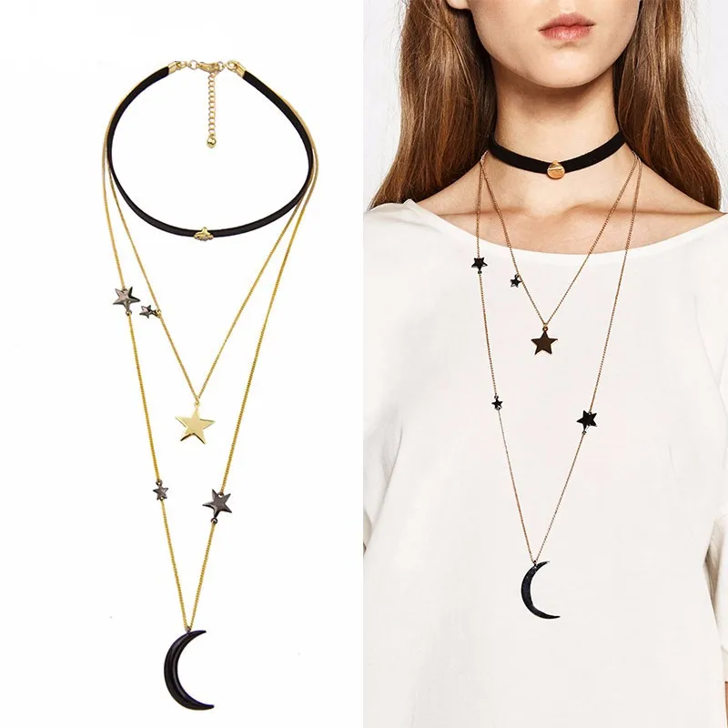 New Popular Choker Necklace Three Layers Alloy Stars Moon Necklaces for Women Fashion Jewelry
New Popular Choker Necklace Three Layers Alloy Stars Moon Necklaces for Women Fashion Jewelry