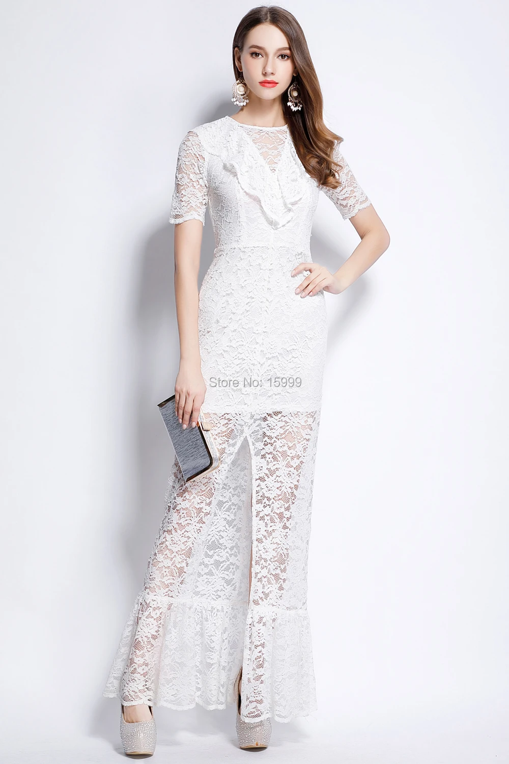 New white lace high slit short sleeves prom ball women long ruffles round neck wedding dress formal gown maxi
New white lace high slit short sleeves prom ball women long ruffles round neck wedding dress formal gown maxi