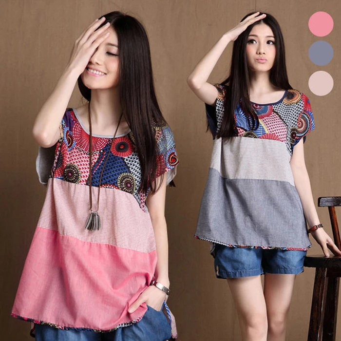 Summer Casual O -Neck Short Sleeve Joint Stripe Folk Style Irregular Hem Linen Flax Loose Women T Shirt plus size
Summer Casual O -Neck Short Sleeve Joint Stripe Folk Style Irregular Hem Linen Flax Loose Women T Shirt plus size